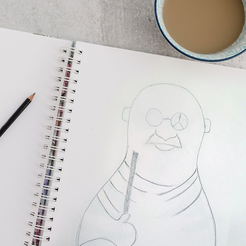zeichnung gandhi bleistift